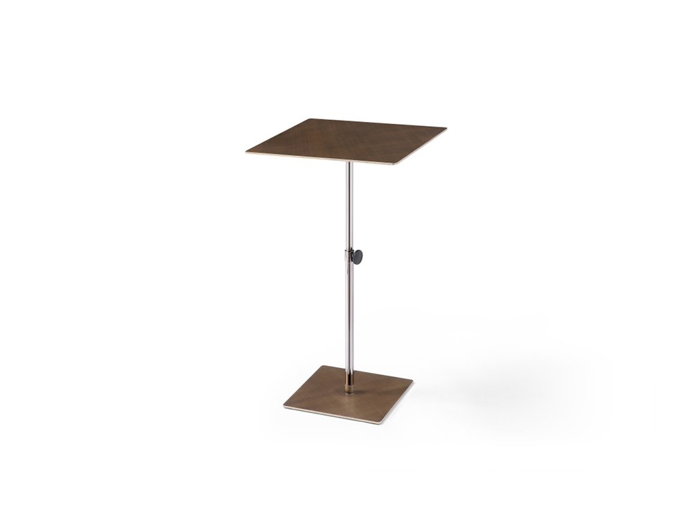 Bronze and Silver Steel Height Adjustable Square Pedestal End Table