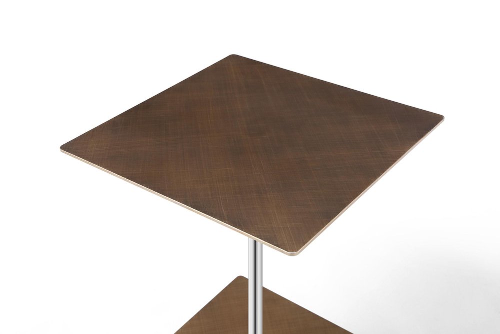 Bronze and Silver Steel Height Adjustable Square Pedestal End Table