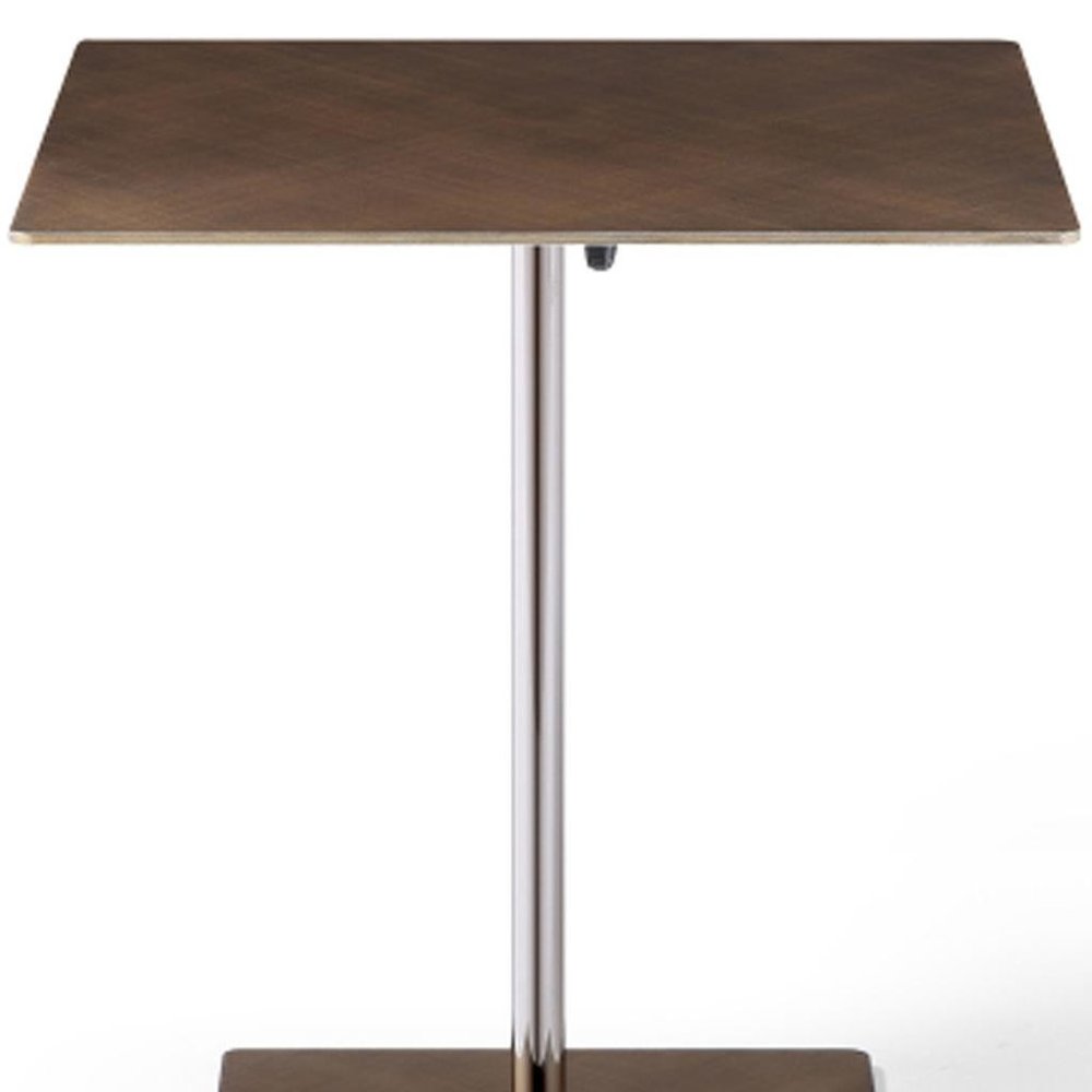 Bronze and Silver Steel Height Adjustable Square Pedestal End Table