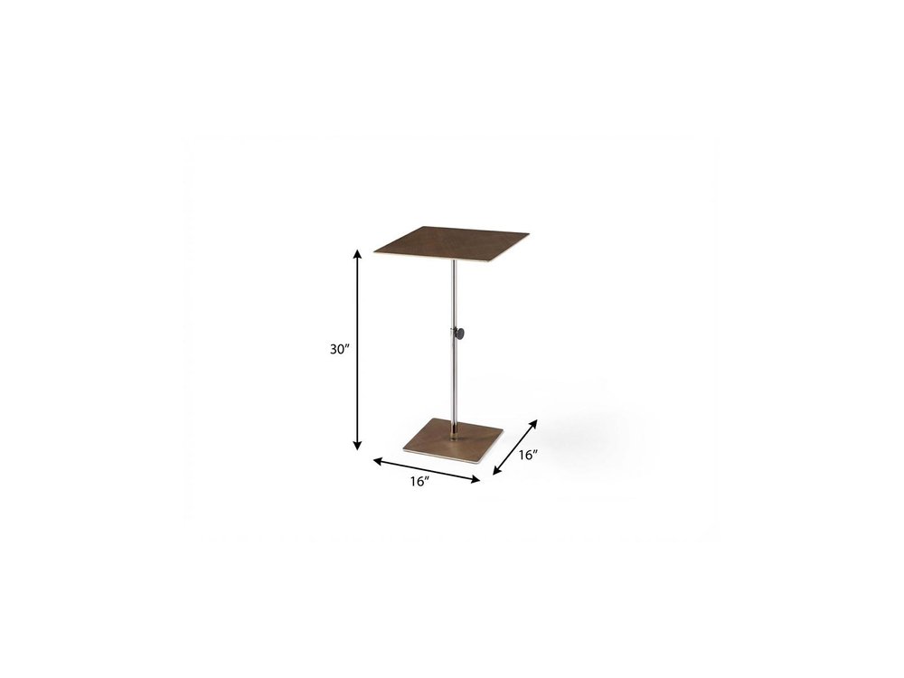 Bronze and Silver Steel Height Adjustable Square Pedestal End Table