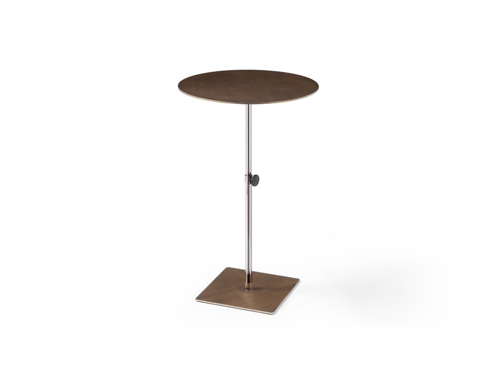 Bronze and Silver Steel Height Adjustable Round Pedestal End Table