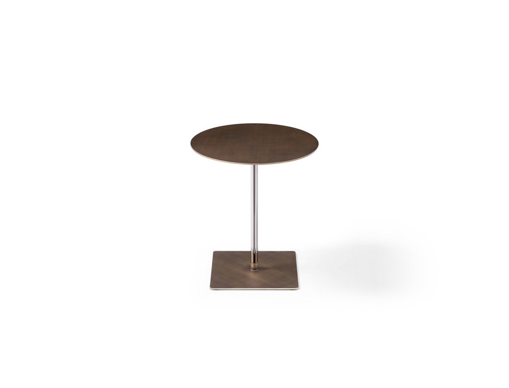 Bronze and Silver Steel Height Adjustable Round Pedestal End Table