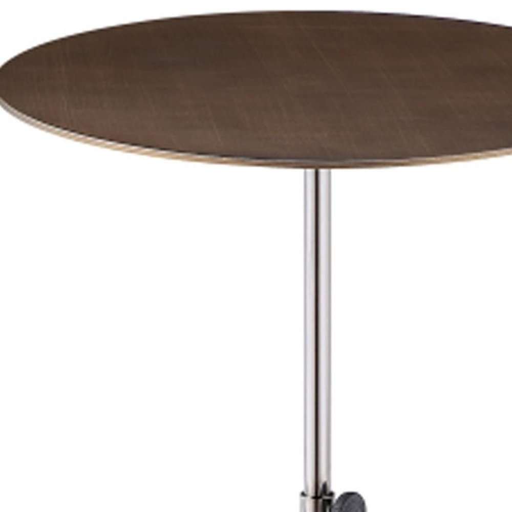 Bronze and Silver Steel Height Adjustable Round Pedestal End Table