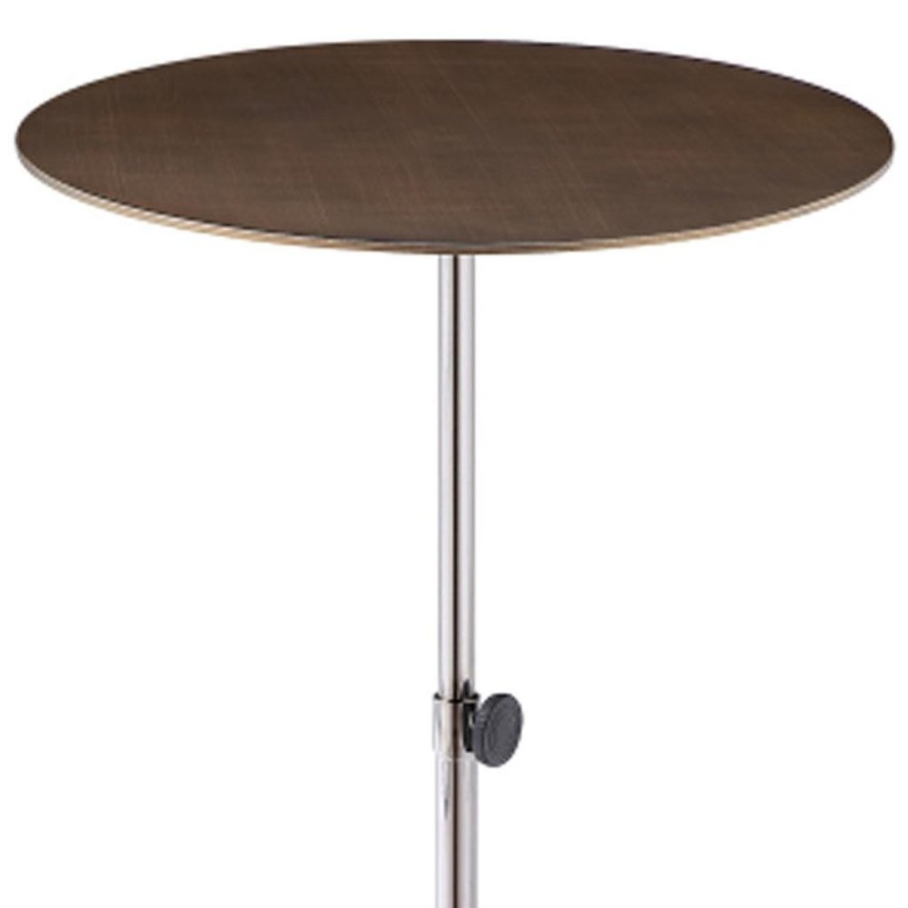 Bronze and Silver Steel Height Adjustable Round Pedestal End Table