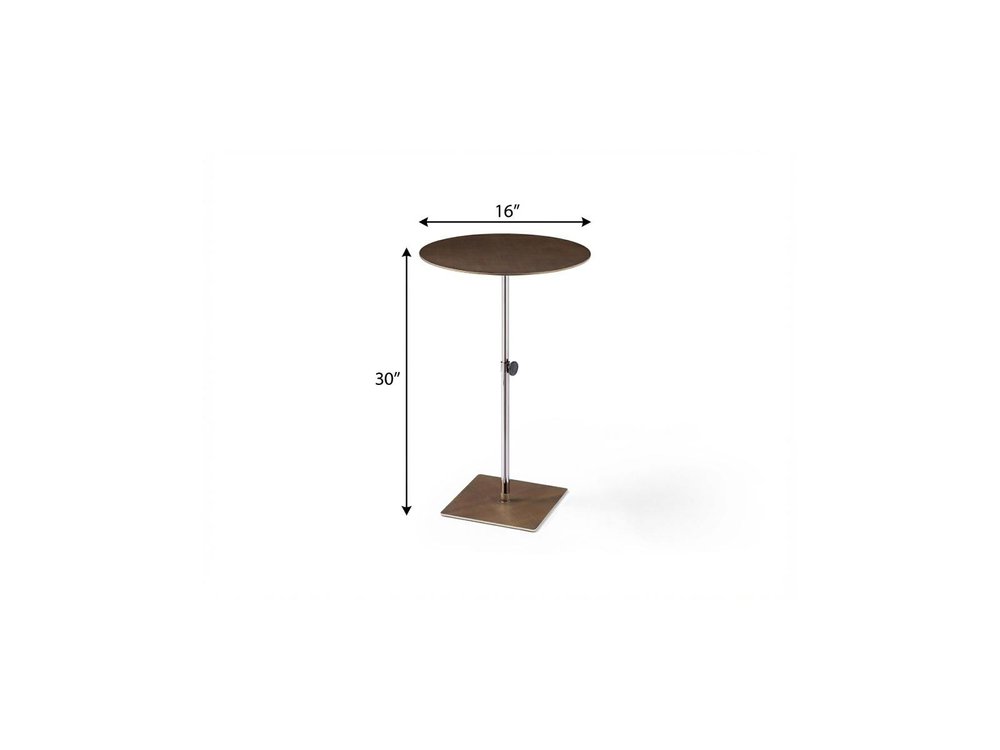 Bronze and Silver Steel Height Adjustable Round Pedestal End Table