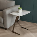 White and Bronze Ceramic Faux Marble and Steel End Table - 24-inch