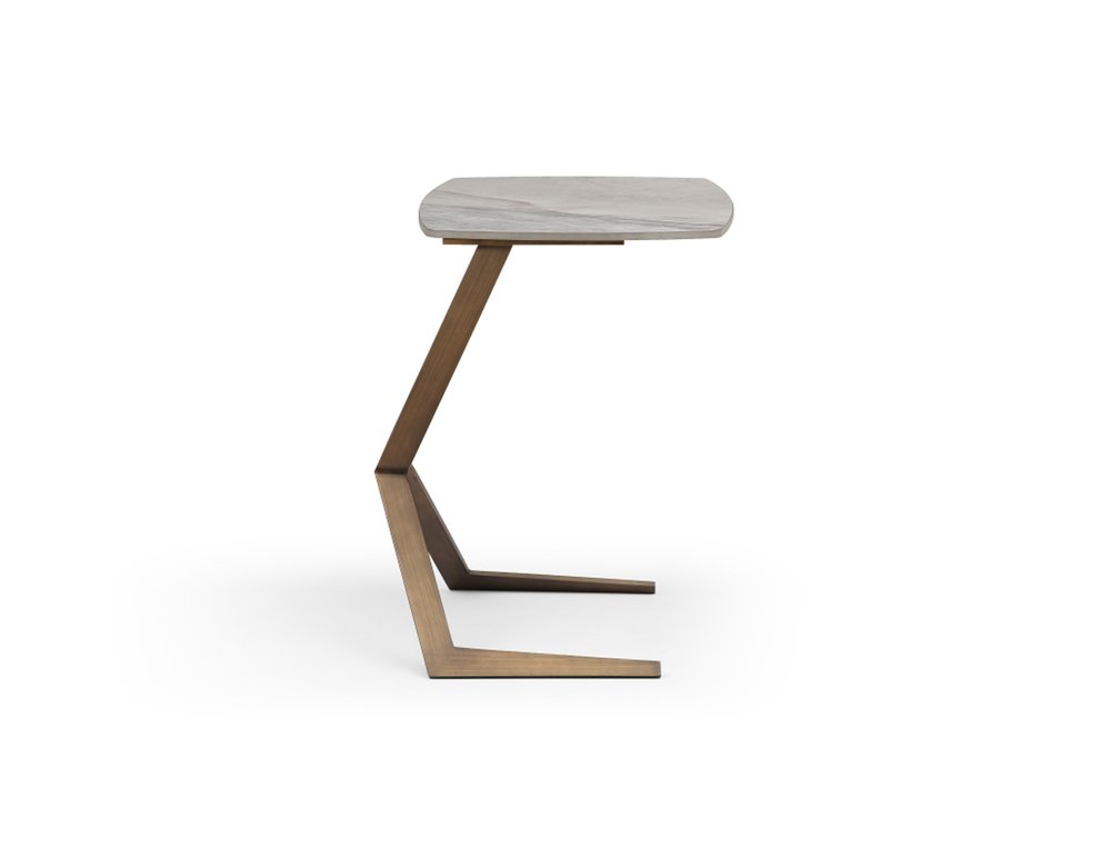 White and Bronze Ceramic Faux Marble and Steel End Table - 24-inch