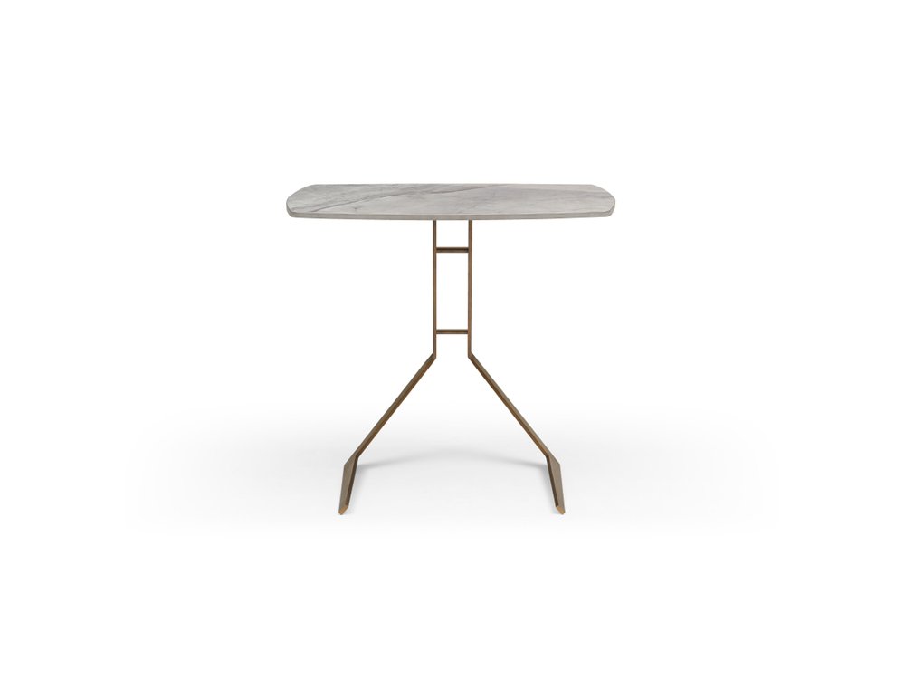White and Bronze Ceramic Faux Marble and Steel End Table - 24-inch