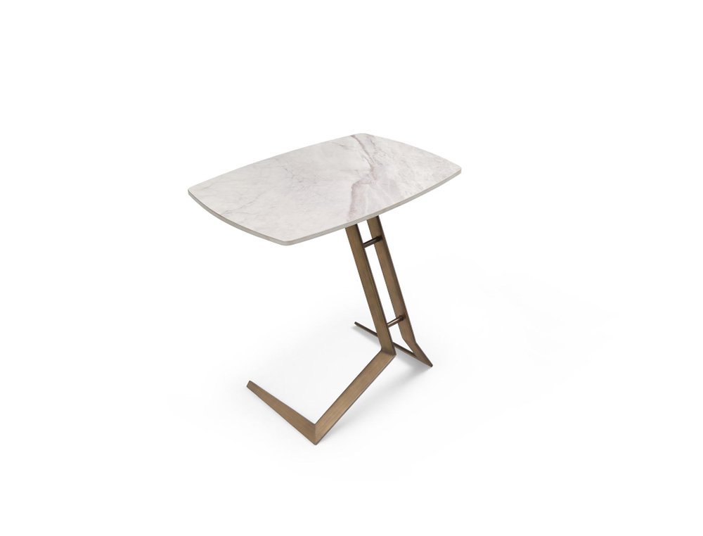 White and Bronze Ceramic Faux Marble and Steel End Table - 24-inch
