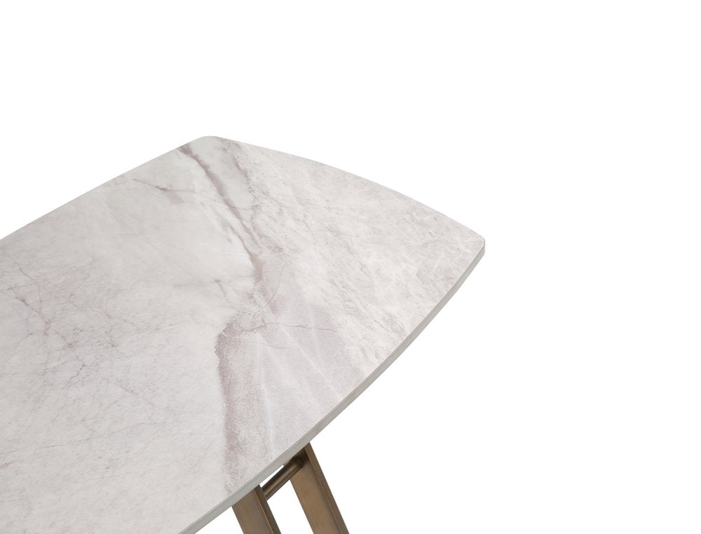 White and Bronze Ceramic Faux Marble and Steel End Table - 24-inch