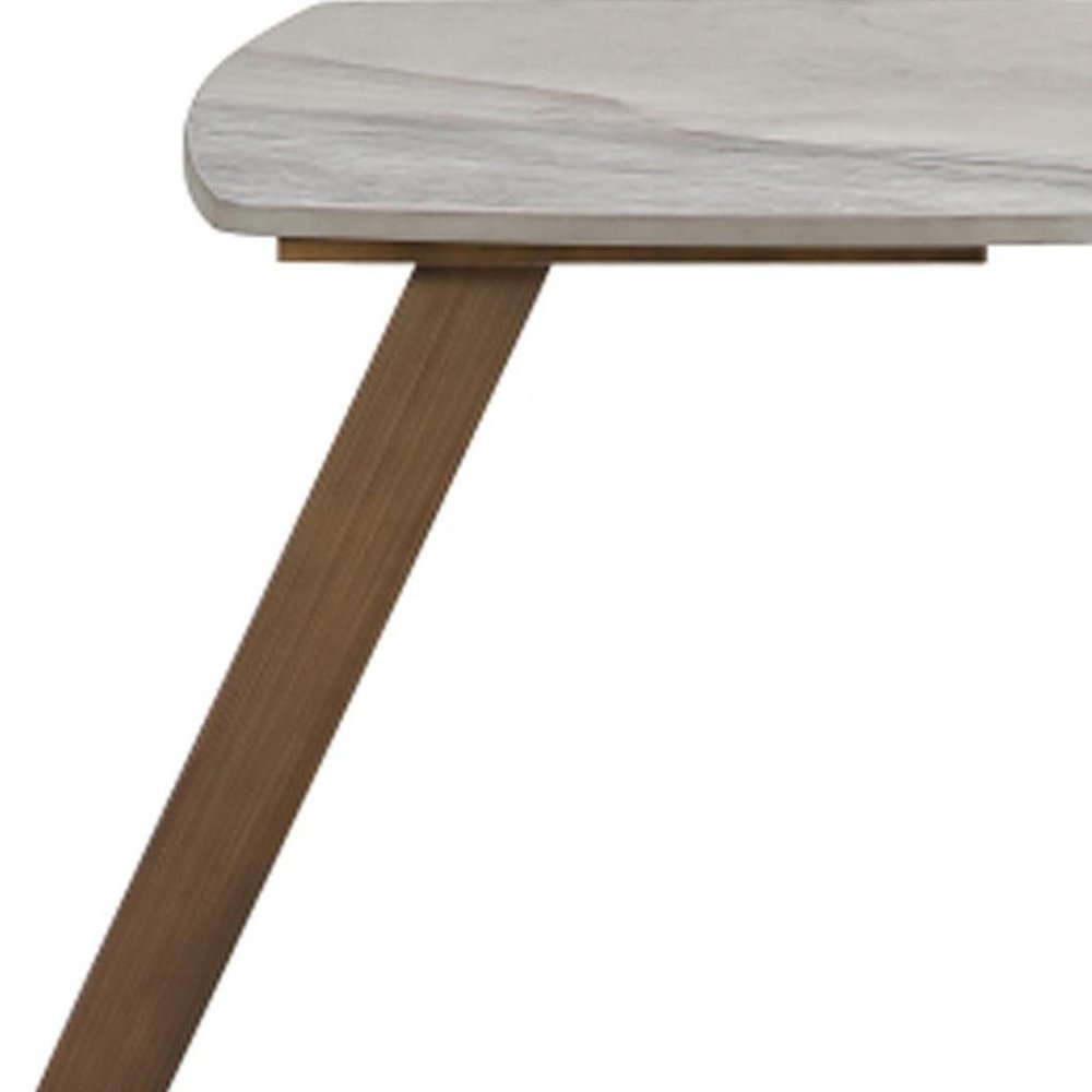 White and Bronze Ceramic Faux Marble and Steel End Table - 24-inch