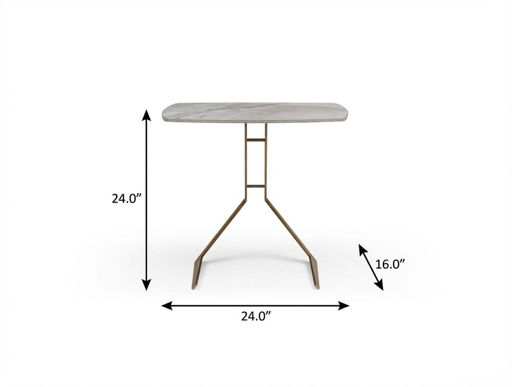 White and Bronze Ceramic Faux Marble and Steel End Table - 24-inch