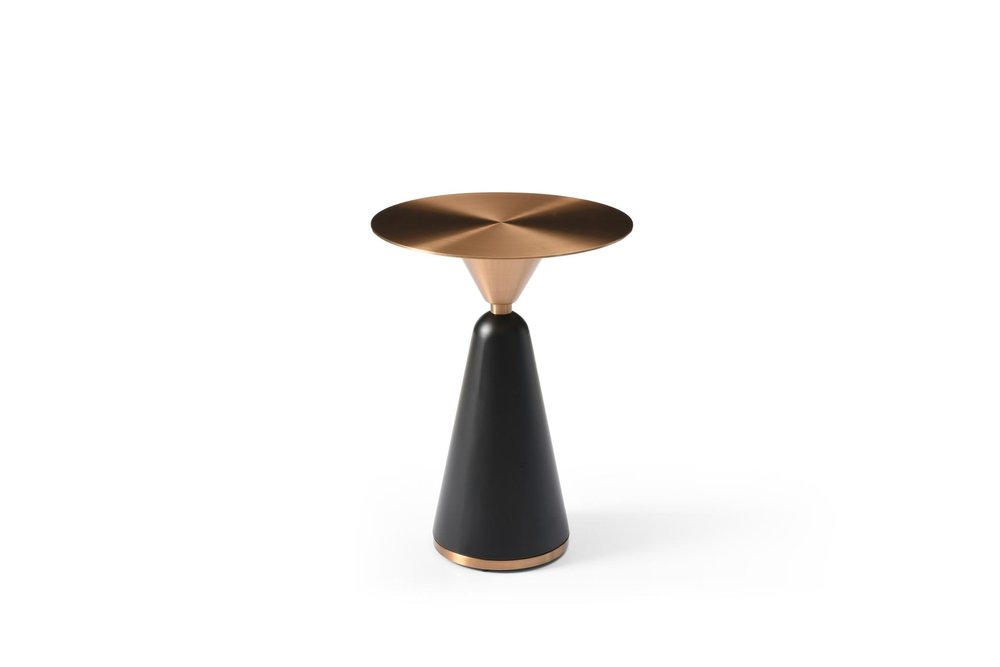 Rose Gold and Black Stainless Steel and Steel Round Pedestal End Table