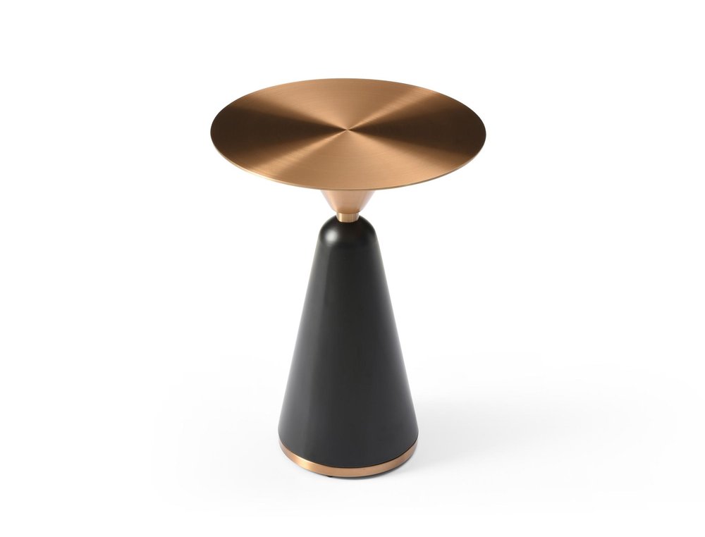 Rose Gold and Black Stainless Steel and Steel Round Pedestal End Table