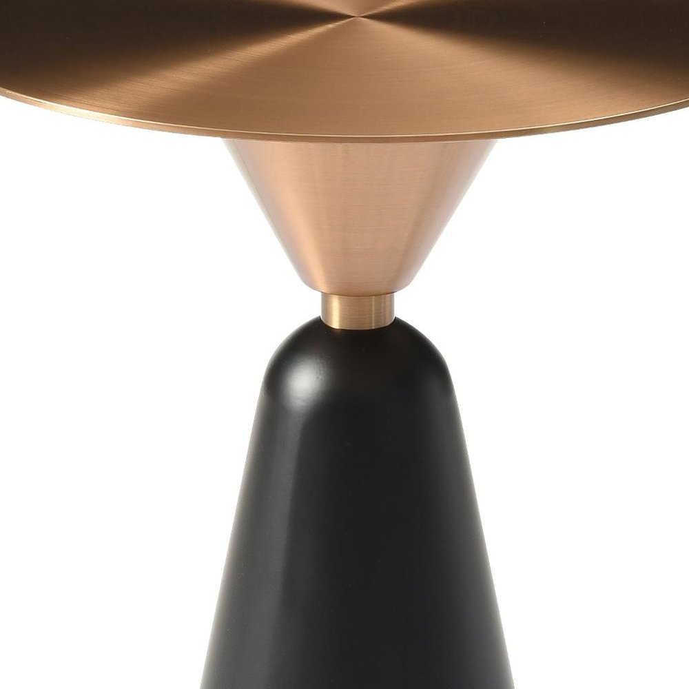 Rose Gold and Black Stainless Steel and Steel Round Pedestal End Table