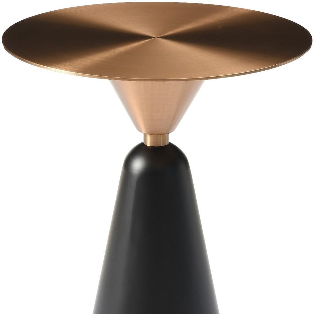 Rose Gold and Black Stainless Steel and Steel Round Pedestal End Table