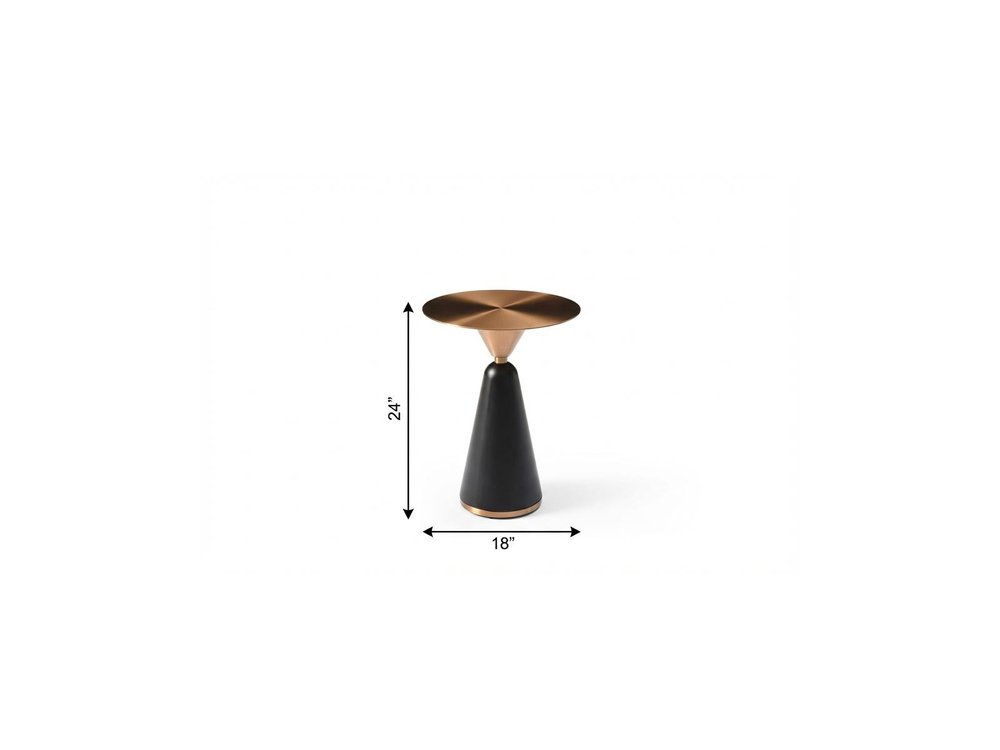 Rose Gold and Black Stainless Steel and Steel Round Pedestal End Table