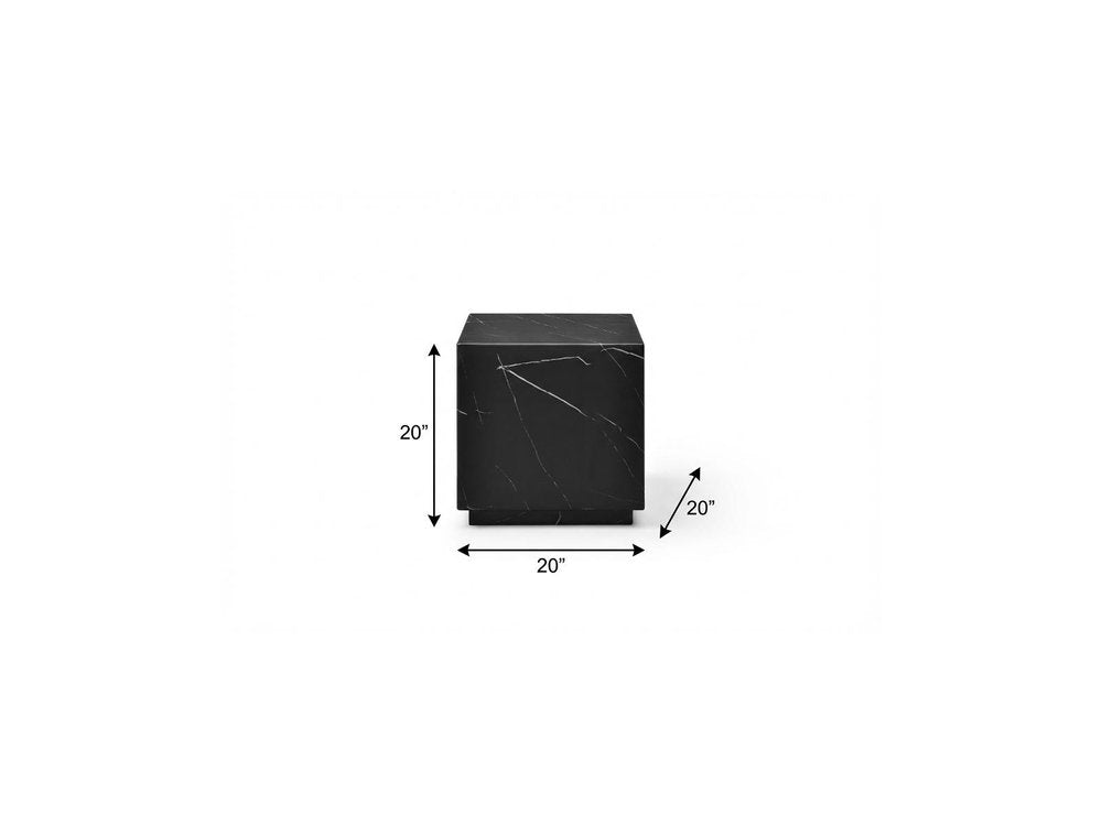 Black Marble Square Block End Table - 20-inch