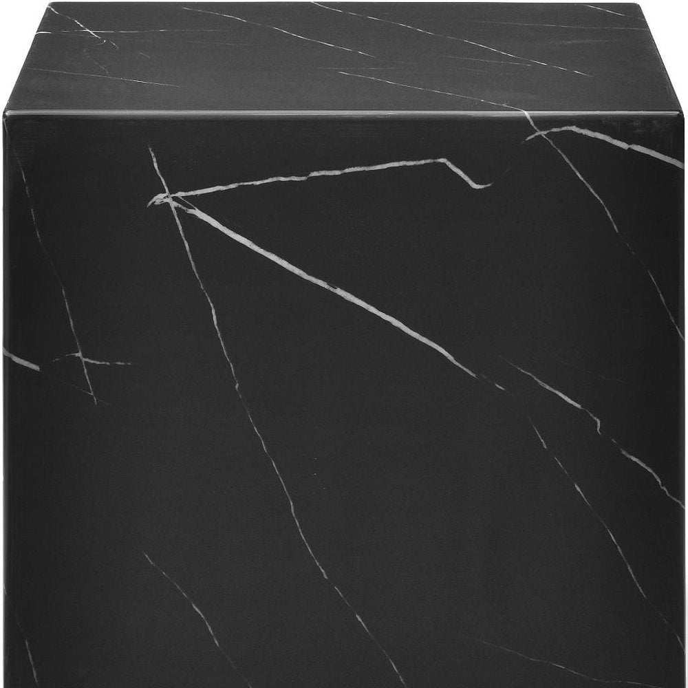 Black Marble Square Block End Table - 20-inch