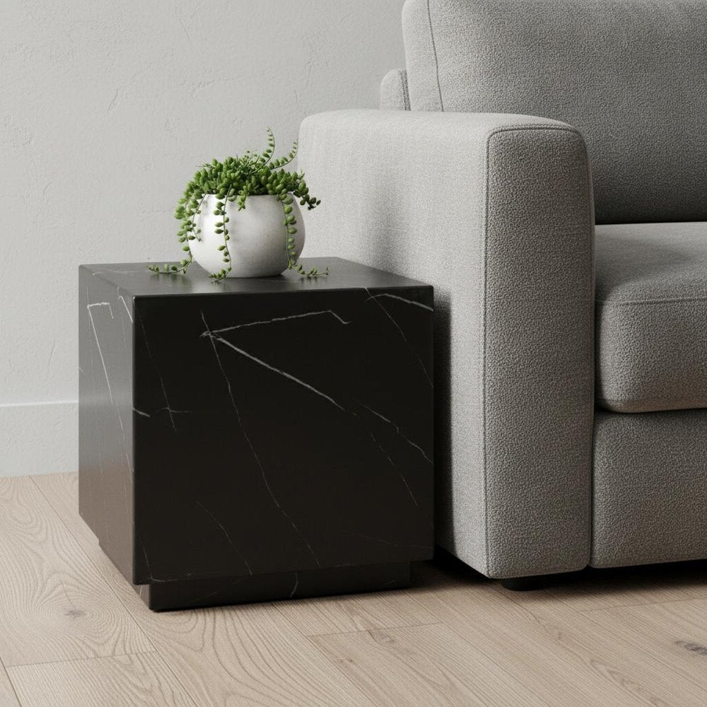 Black Marble Square Block End Table - 20-inch
