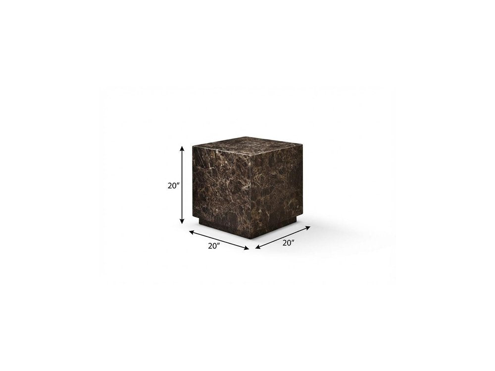Brown Marble Square Block End Table - 20-inch