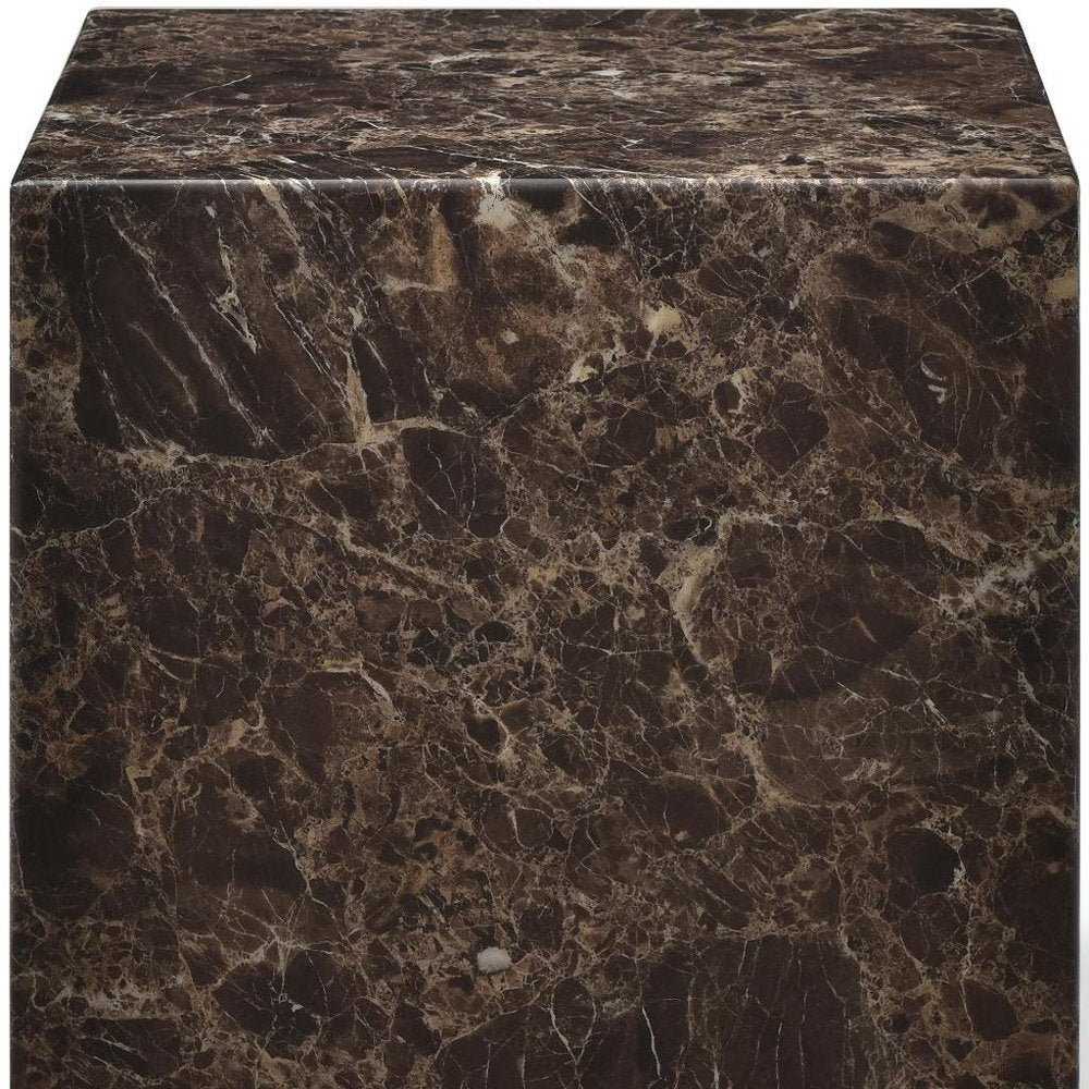 Brown Marble Square Block End Table - 20-inch