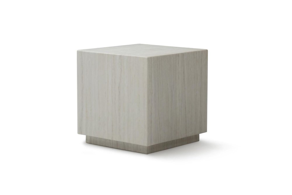 Beige Marble Square Block End Table - 20-inch