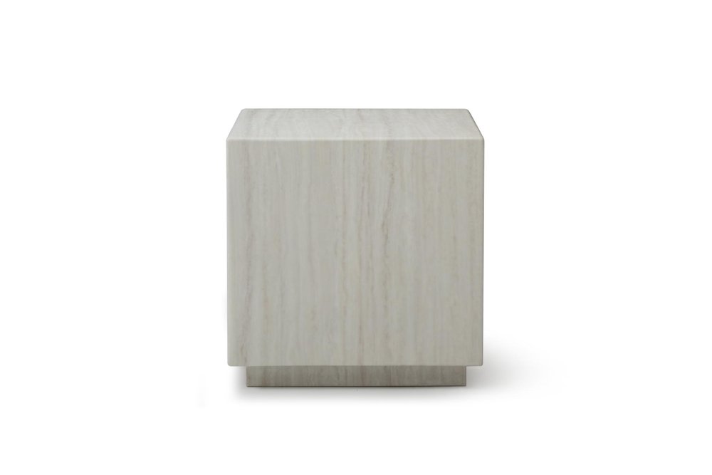 Beige Marble Square Block End Table - 20-inch