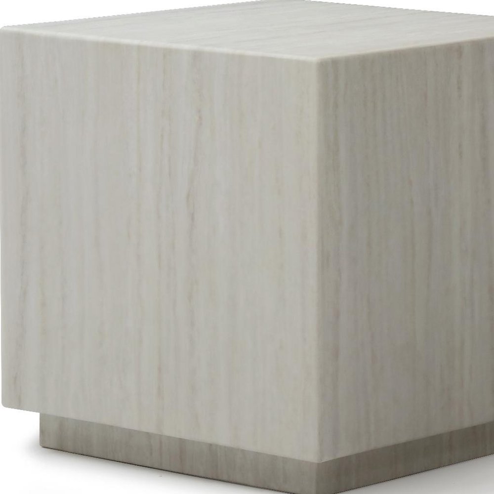 Beige Marble Square Block End Table - 20-inch