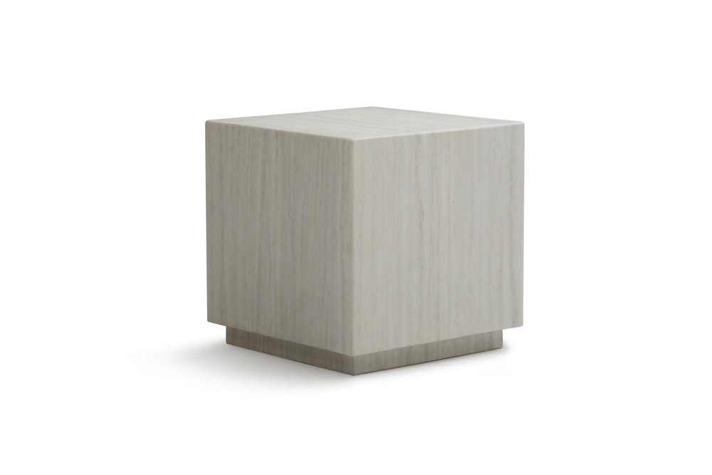 Beige Marble Square Block End Table - 20-inch