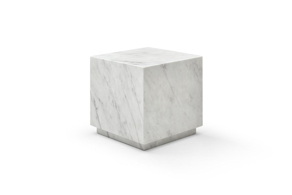 White Marble Square Block End Table - 20-inch