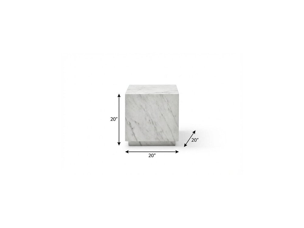 White Marble Square Block End Table - 20-inch