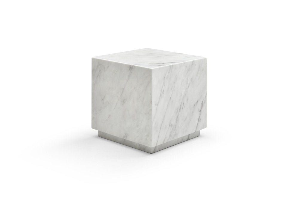 White Marble Square Block End Table - 20-inch