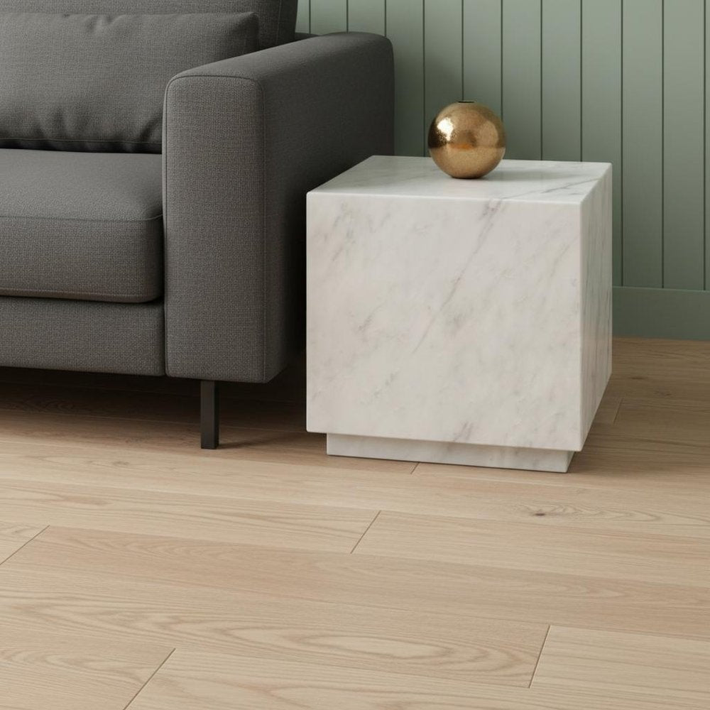 White Marble Square Block End Table - 20-inch