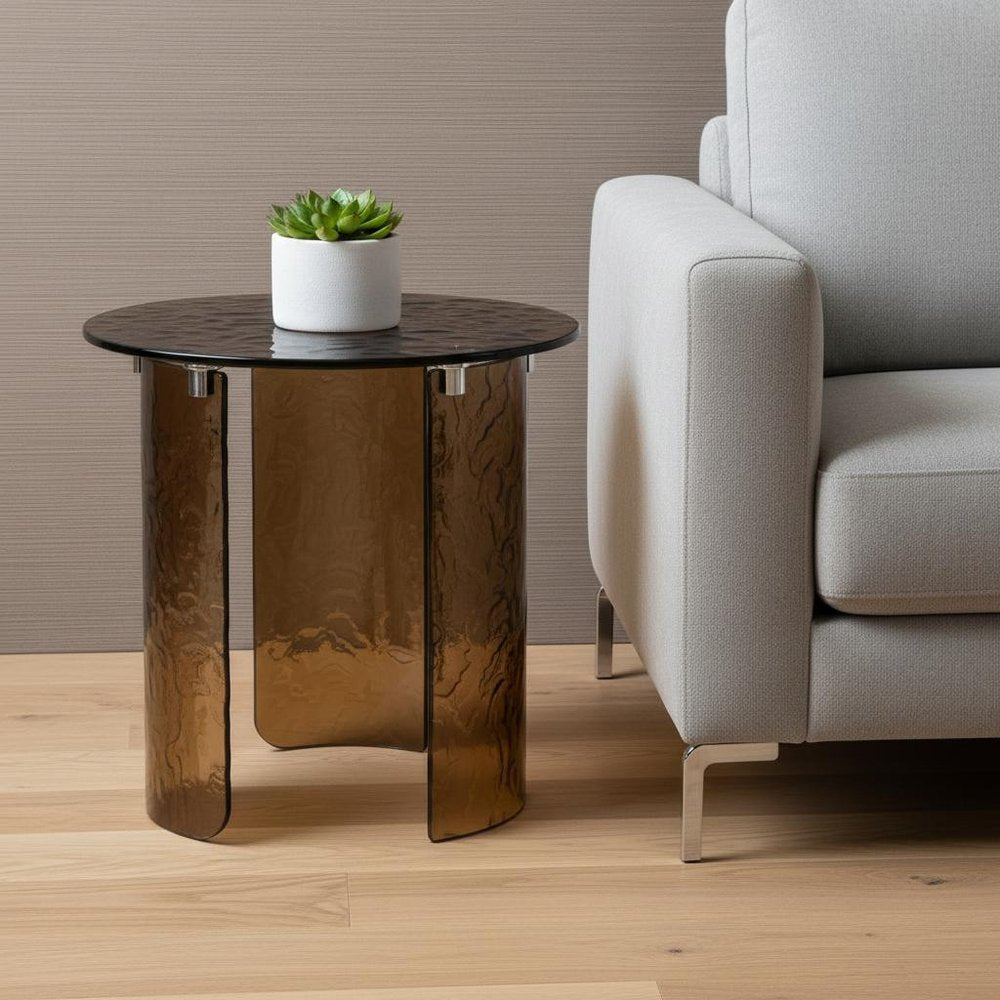 Bronze Glass Round End Table - 20-inch