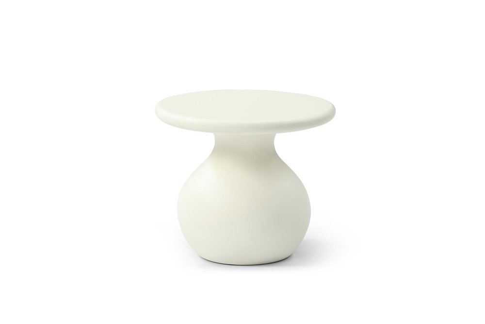 Beige Fiber Glass Round Curvaceous Pedestal End Table - 20-inch