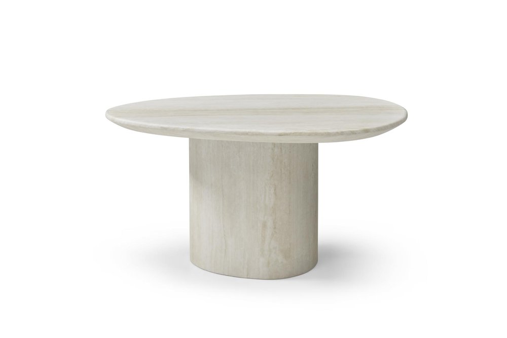 Beige Marble Oval Pedestal End Table - 17-inch