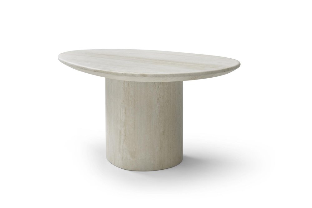 Beige Marble Oval Pedestal End Table - 17-inch