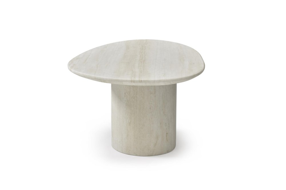 Beige Marble Oval Pedestal End Table - 17-inch