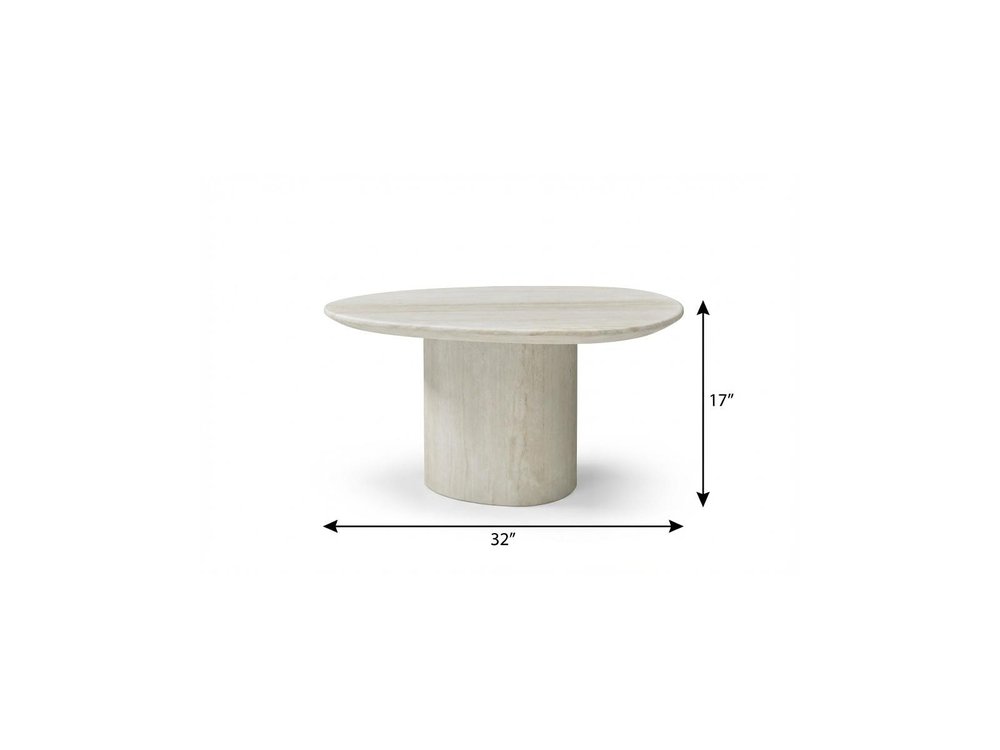 Beige Marble Oval Pedestal End Table - 17-inch