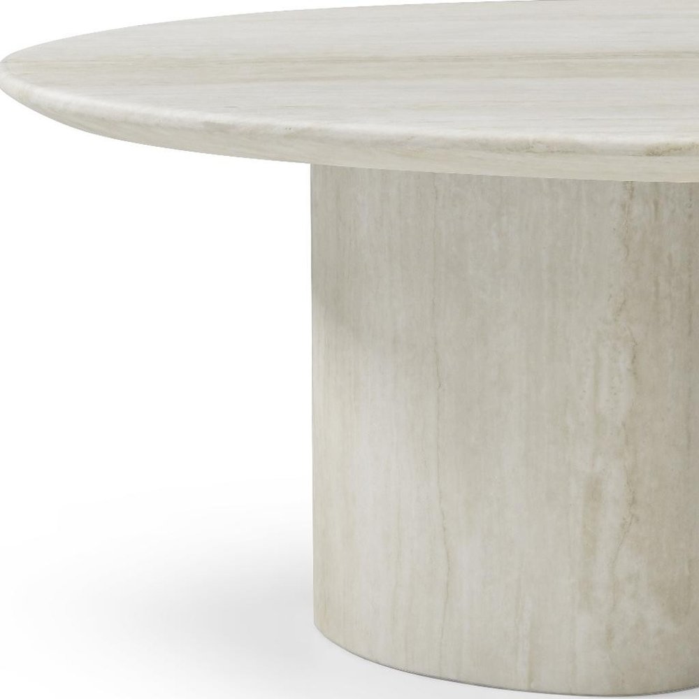 Beige Marble Oval Pedestal End Table - 17-inch