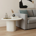 Beige Marble Oval Pedestal End Table - 17-inch