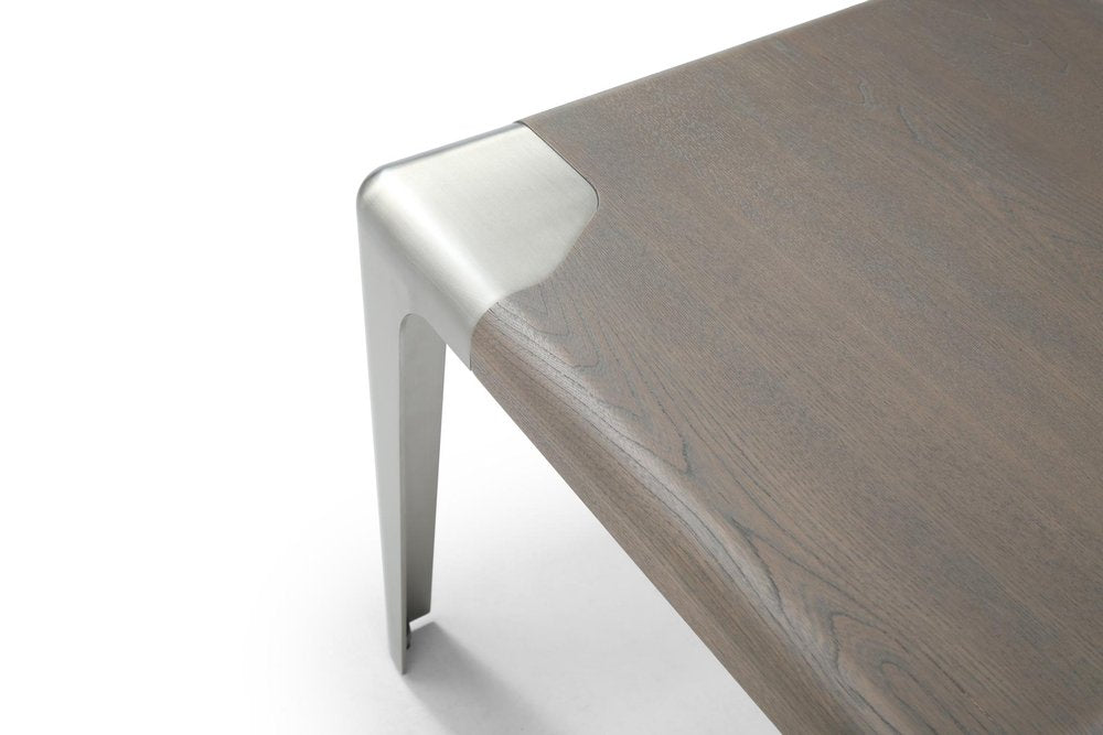Ash Gray and Silver Wood and Stainless Steel Square End Table - 20-inch