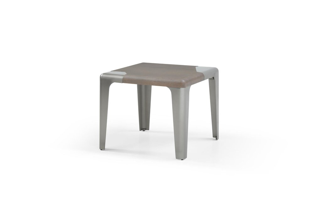 Ash Gray and Silver Wood and Stainless Steel Square End Table - 20-inch