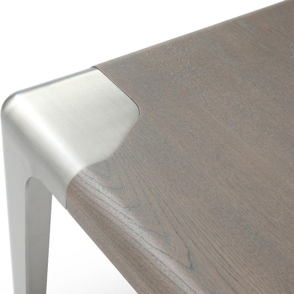 Ash Gray and Silver Wood and Stainless Steel Square End Table - 20-inch