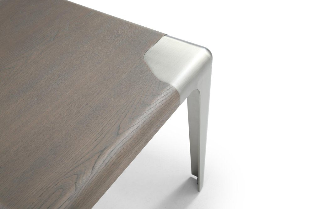 Ash Gray and Silver Wood and Stainless Steel Square End Table - 20-inch