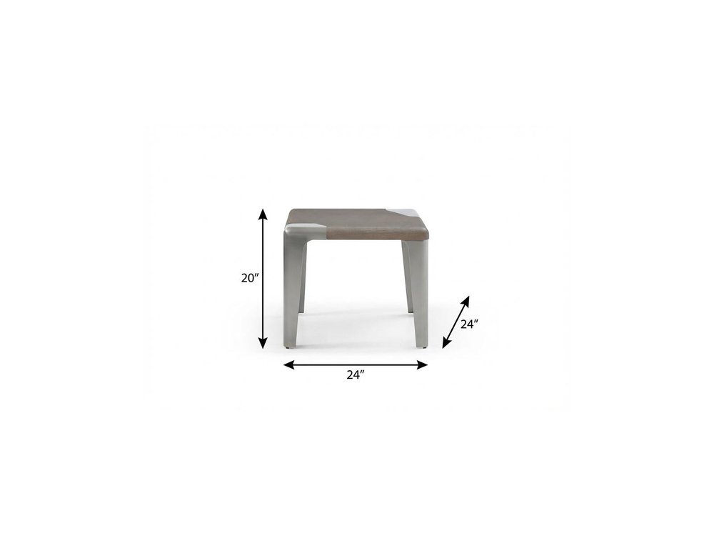 Ash Gray and Silver Wood and Stainless Steel Square End Table - 20-inch