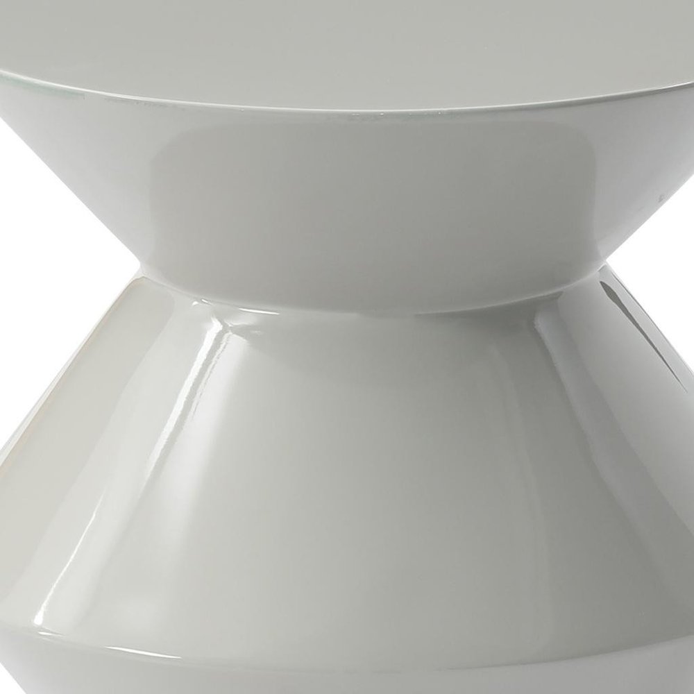 Light Gray Wood Round Top Geo Pedestal End Table - 18-inch