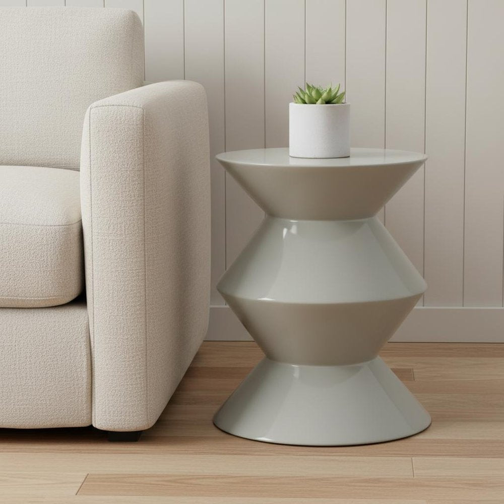 Light Gray Wood Round Top Geo Pedestal End Table - 18-inch