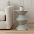Light Gray Wood Round Top Geo Pedestal End Table - 18-inch